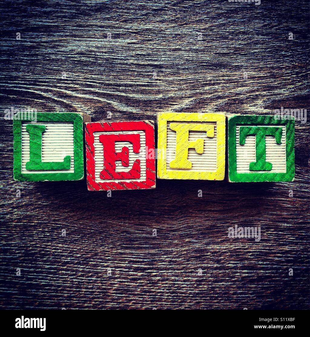 Mot de gauche fait avec des cales de bois lettres - Image de stock capturée avec un smartphone