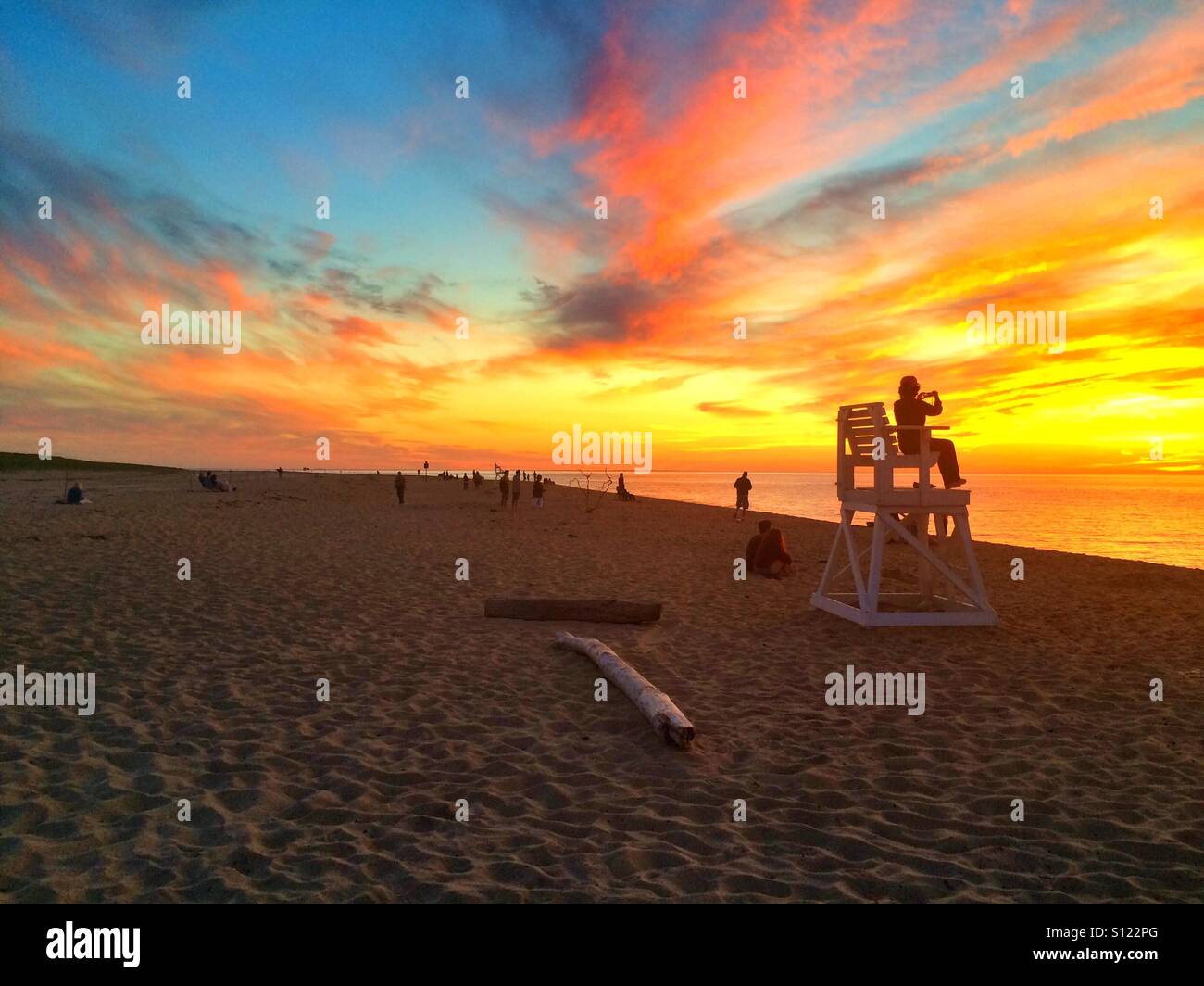 Coucher du soleil sur la tête du Meadow Beach, Cape Cod, USA Banque D'Images