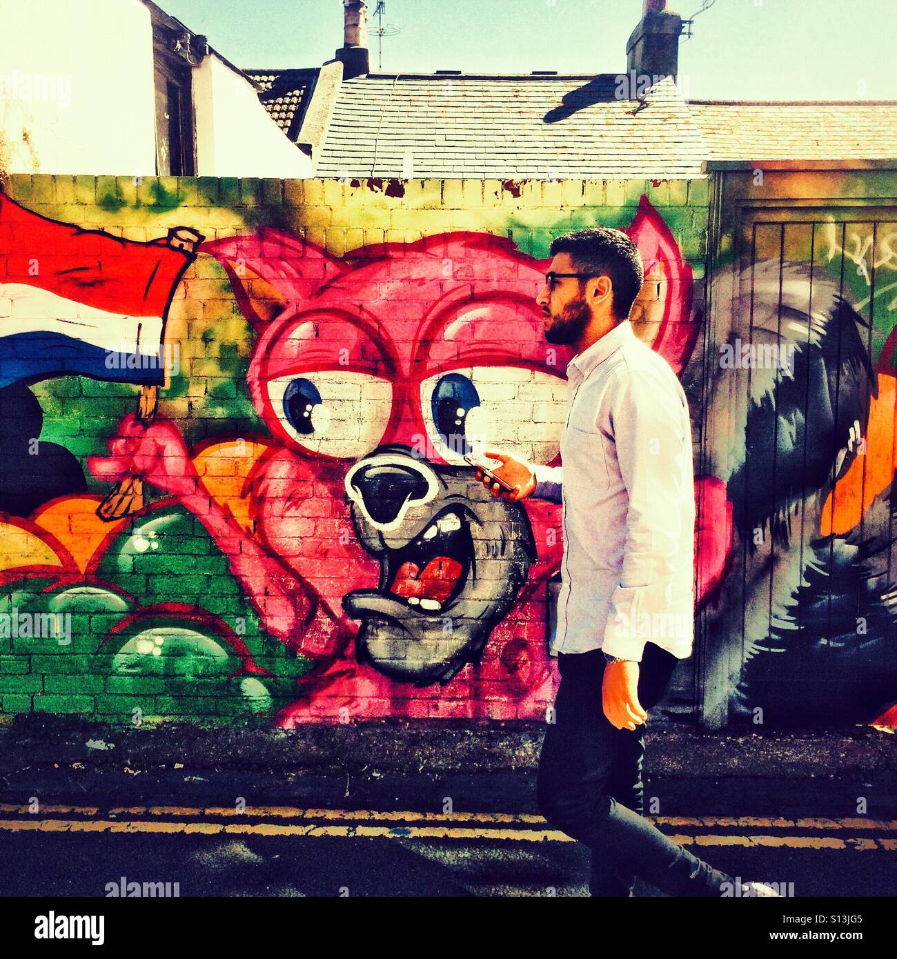 La marche des rues graffiti North Laine tendance à Brighton Sussex England UK Banque D'Images