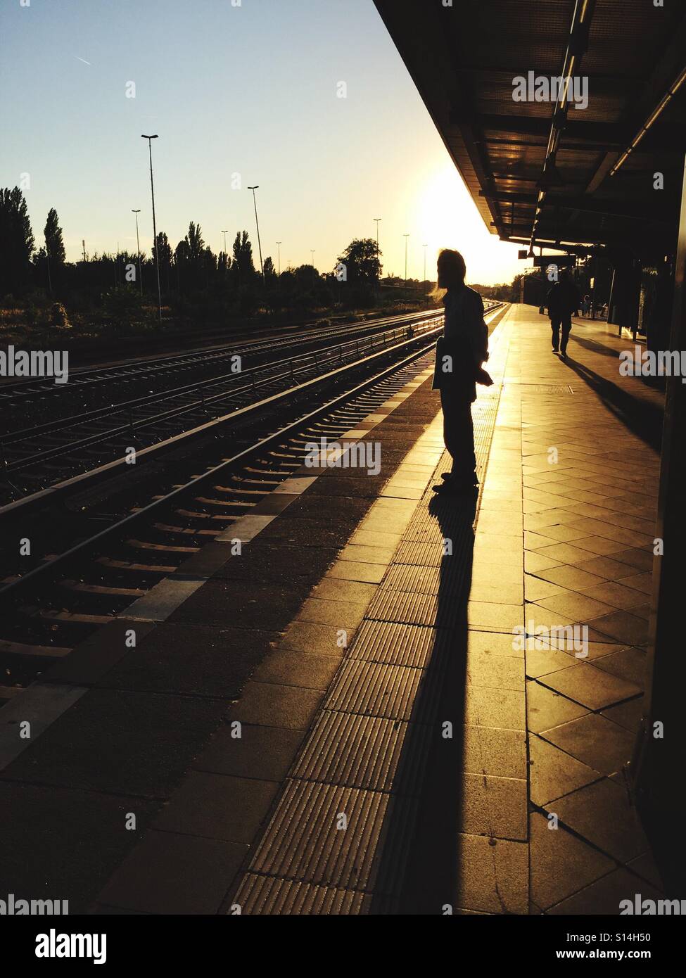 Coucher de soleil sur la gare de Berlin Banque D'Images