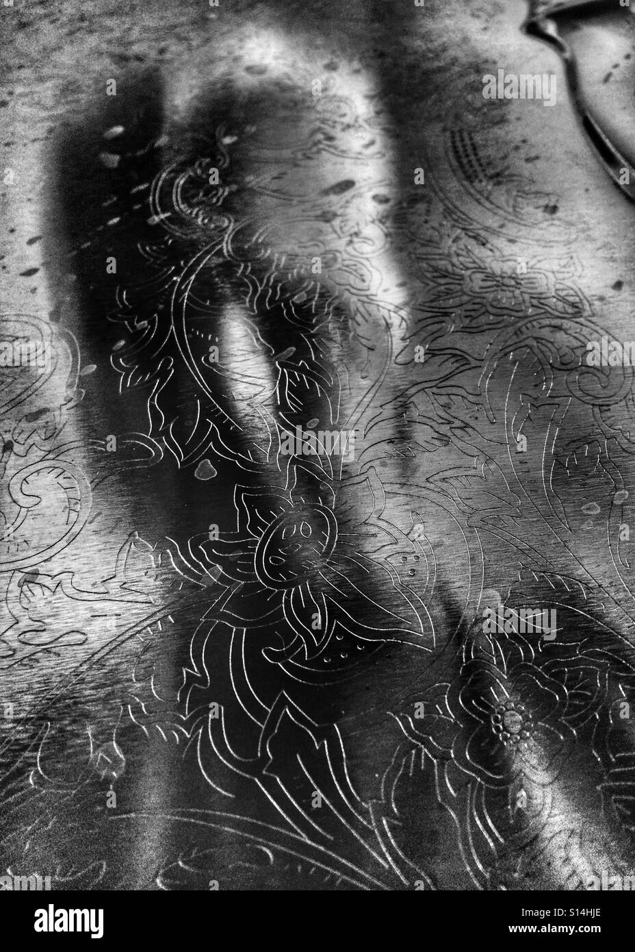 Face à la silver tray Banque D'Images