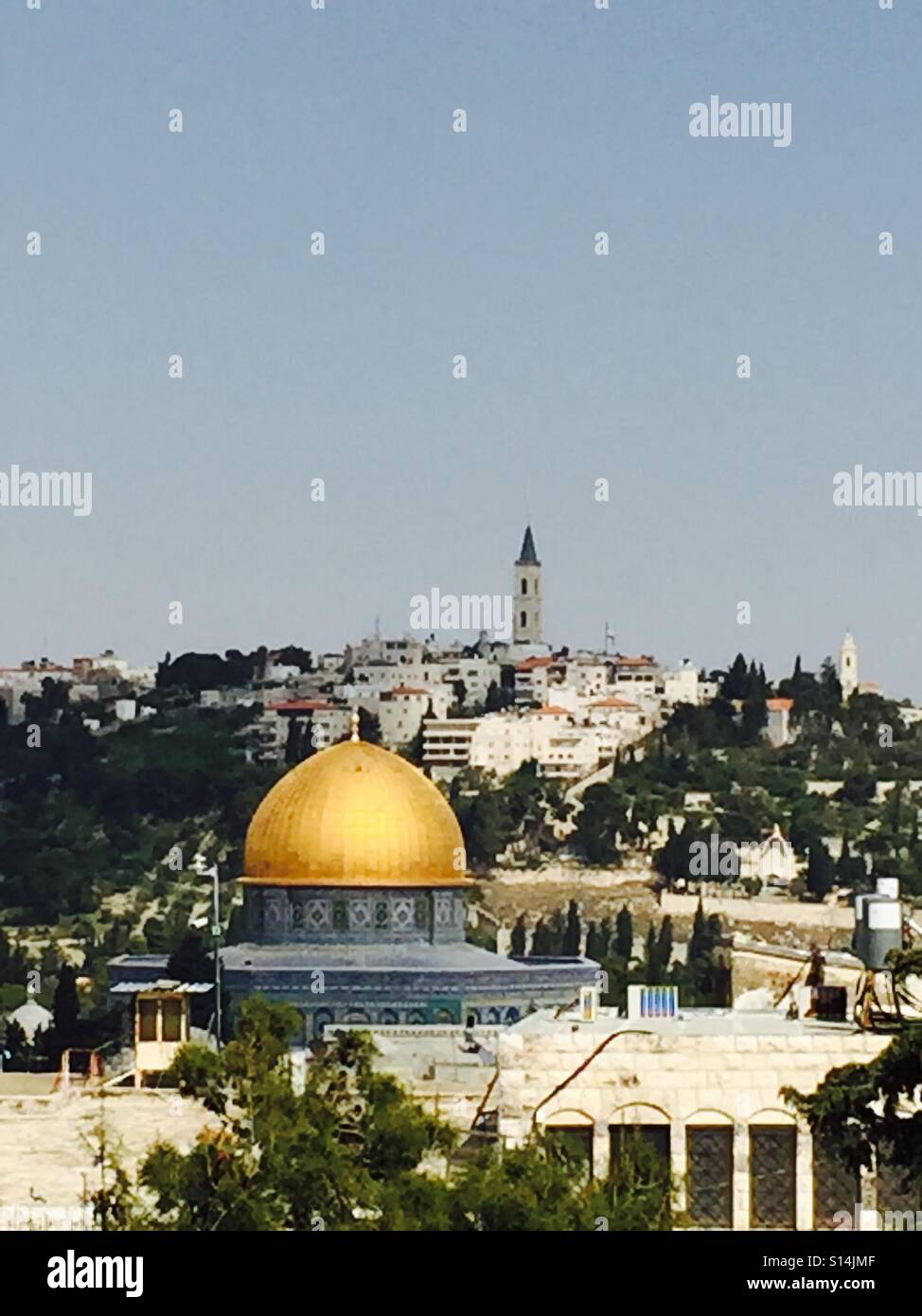 Dôme du Rocher vu sur la ville de Jérusalem, Israël. Banque D'Images