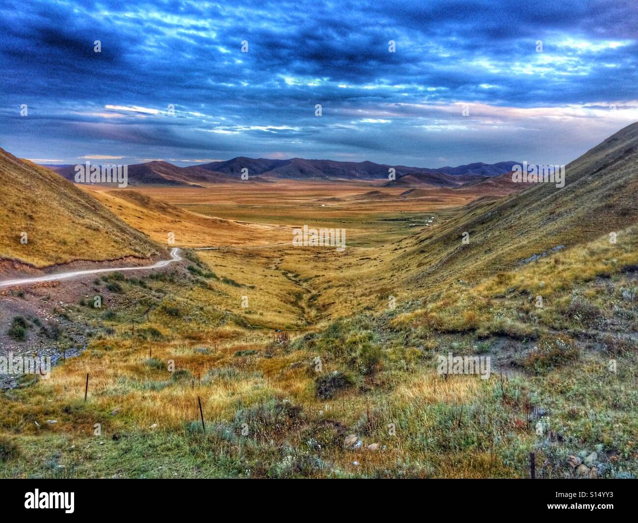 Plateau tibétain au coucher du soleil Banque D'Images