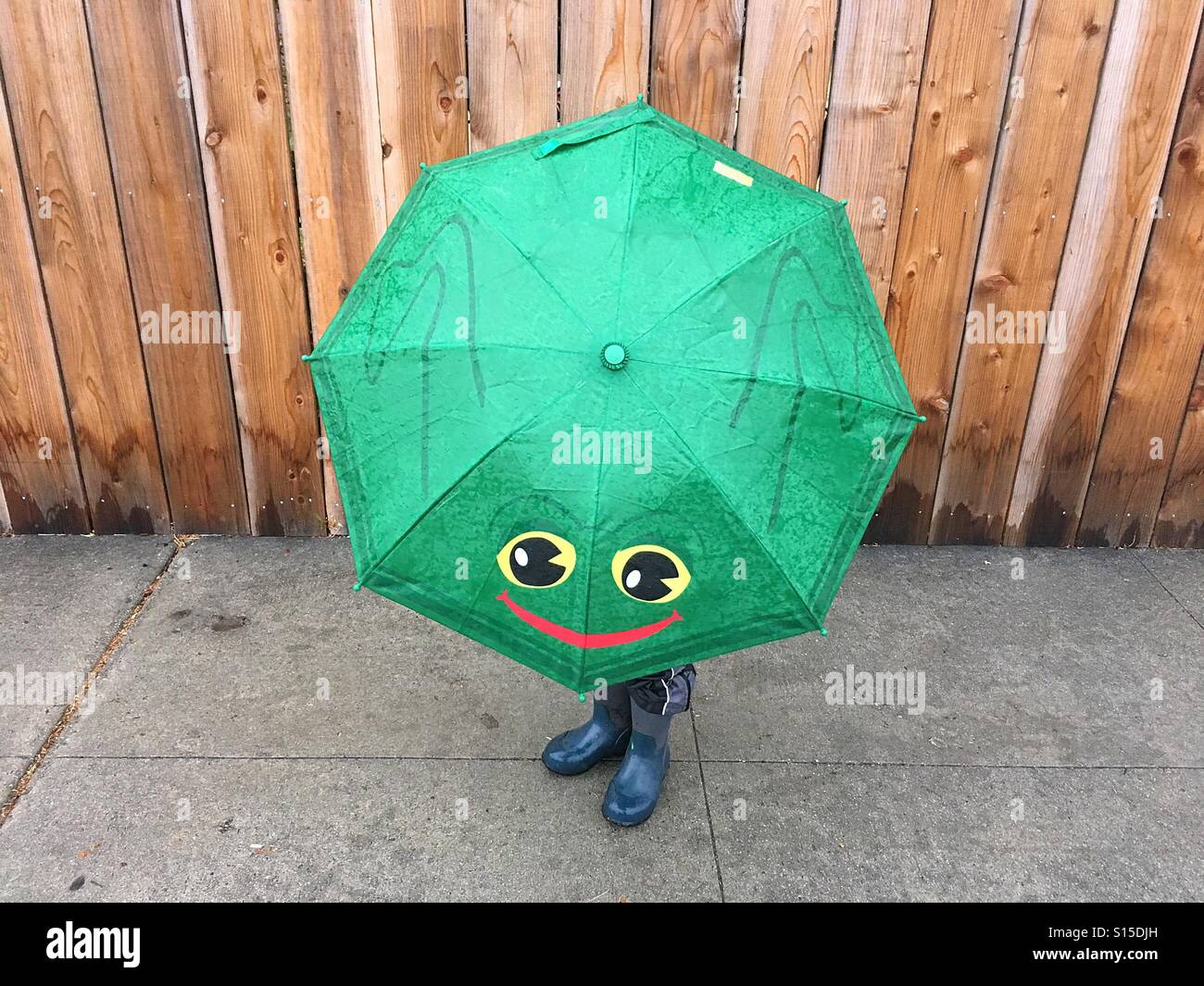 Parapluie enfant grenouille avec un jour de pluie Banque D'Images