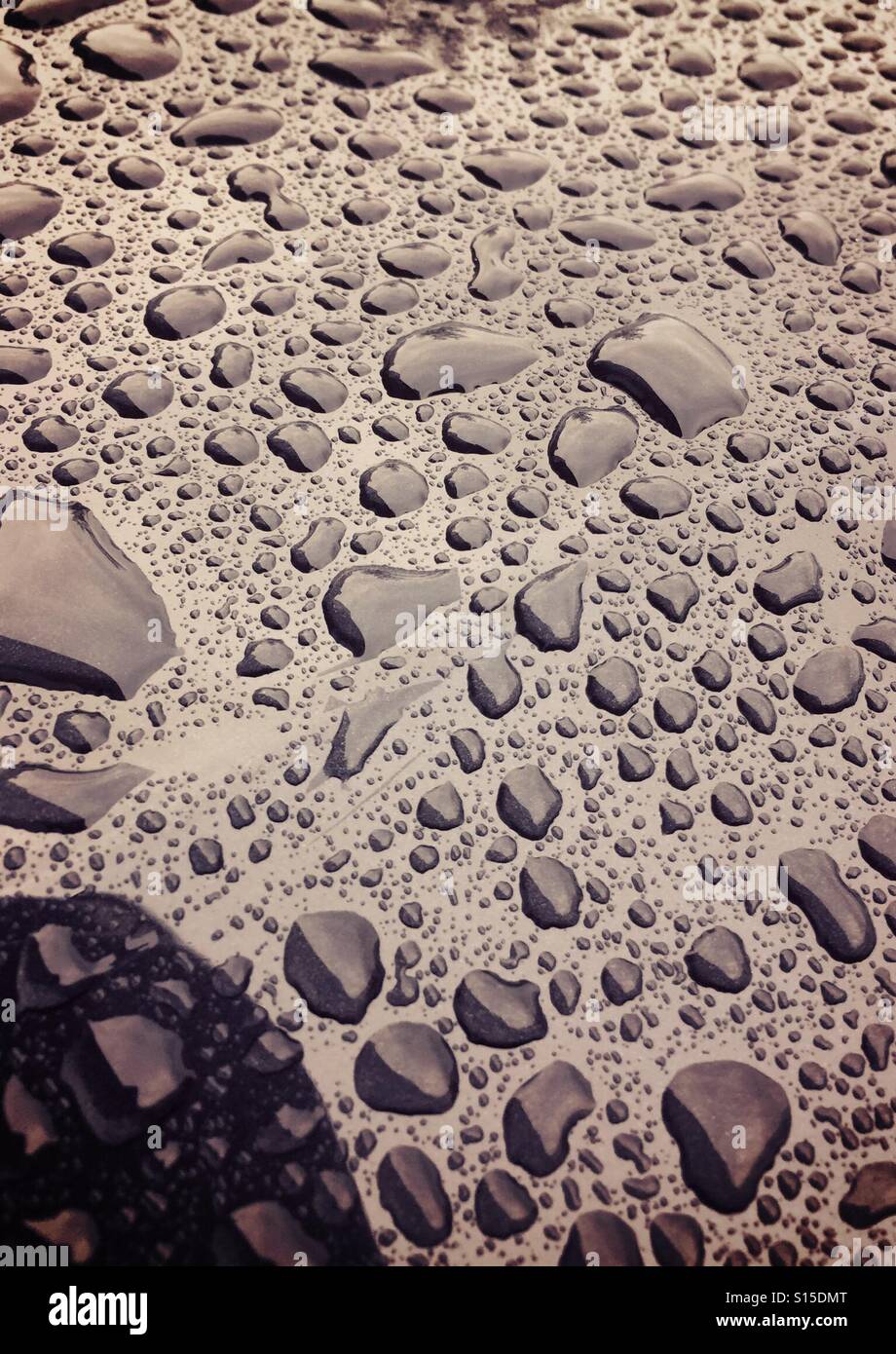 Gouttes de pluie sur la voiture noir bonnet Banque D'Images