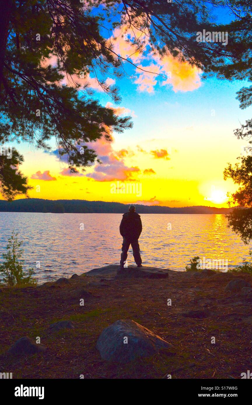 Personne à la recherche de Sun sur les collines à Forest Lake Banque D'Images