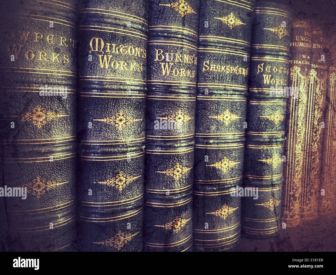 Livres anciens sur une étagère de bibliothèque - Image de stock capturée avec un smartphone