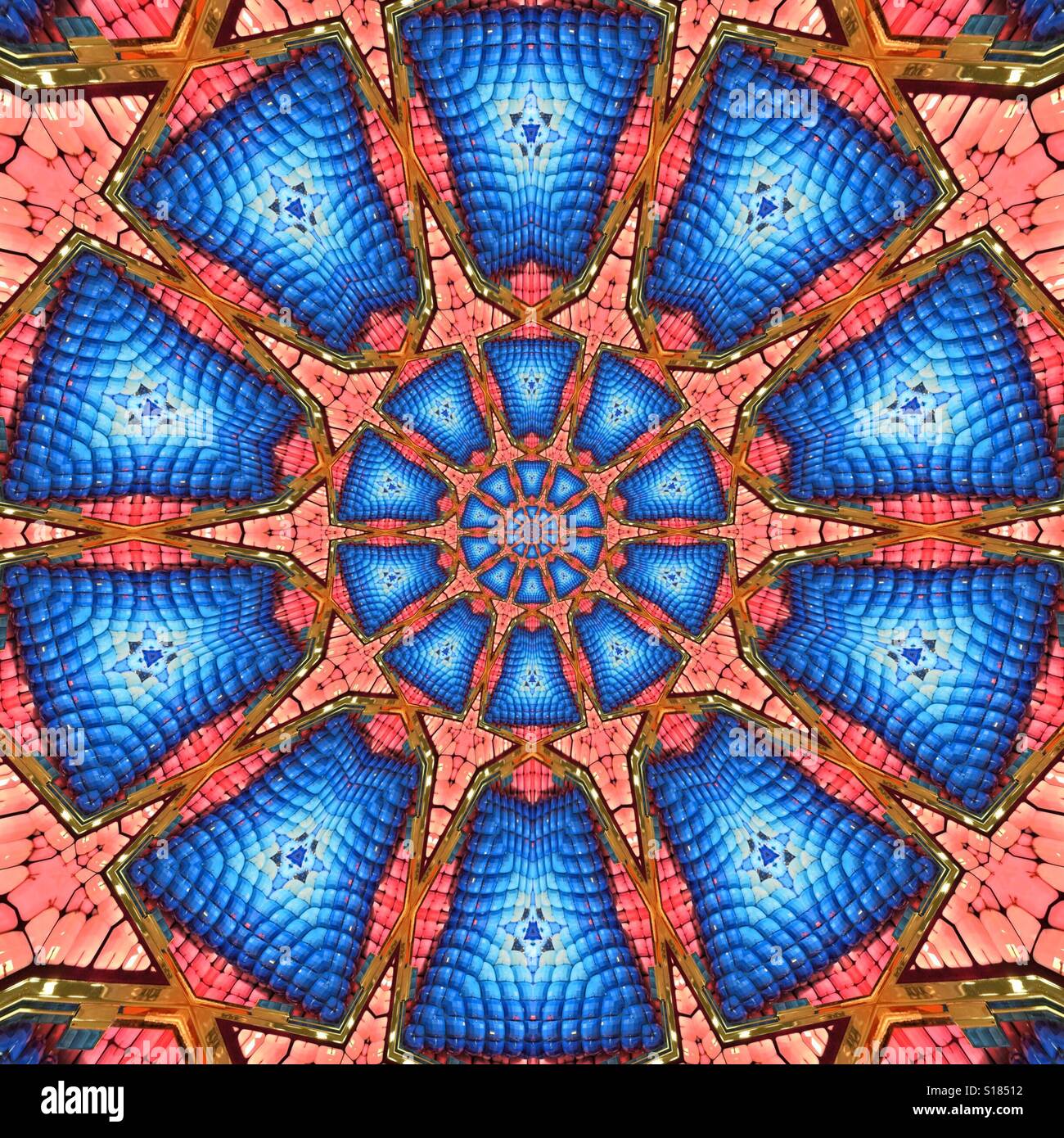 Un kaléidoscope abstrait de l'image rose et bleu - Image de stock capturée avec un smartphone
