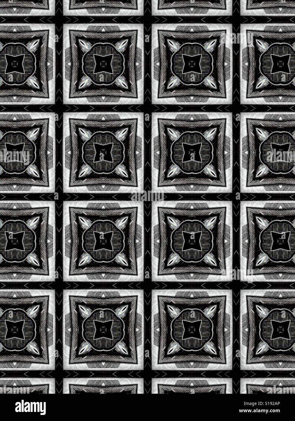 Le motif en noir et blanc des carrés et des étoiles - Image de stock capturée avec un smartphone