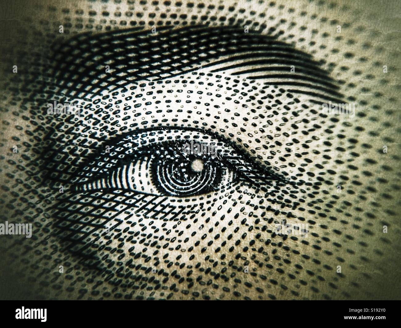 billet de 5 £, détail des yeux, macro Banque D'Images