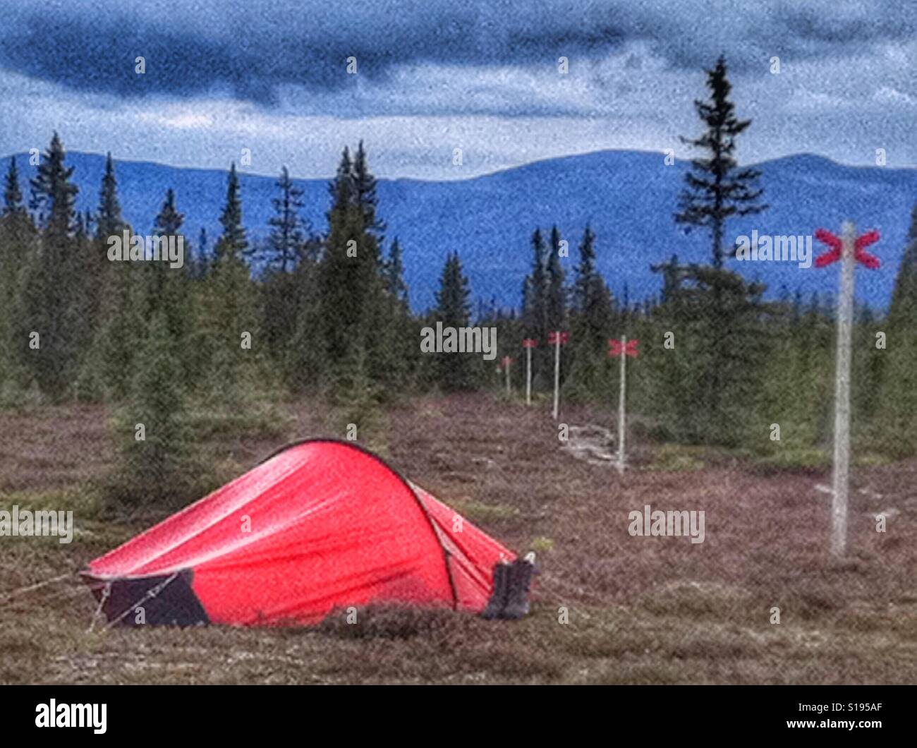 Hilleberg Akto tente dans la région de Vålådalen en Jämtland, Suède. Banque D'Images