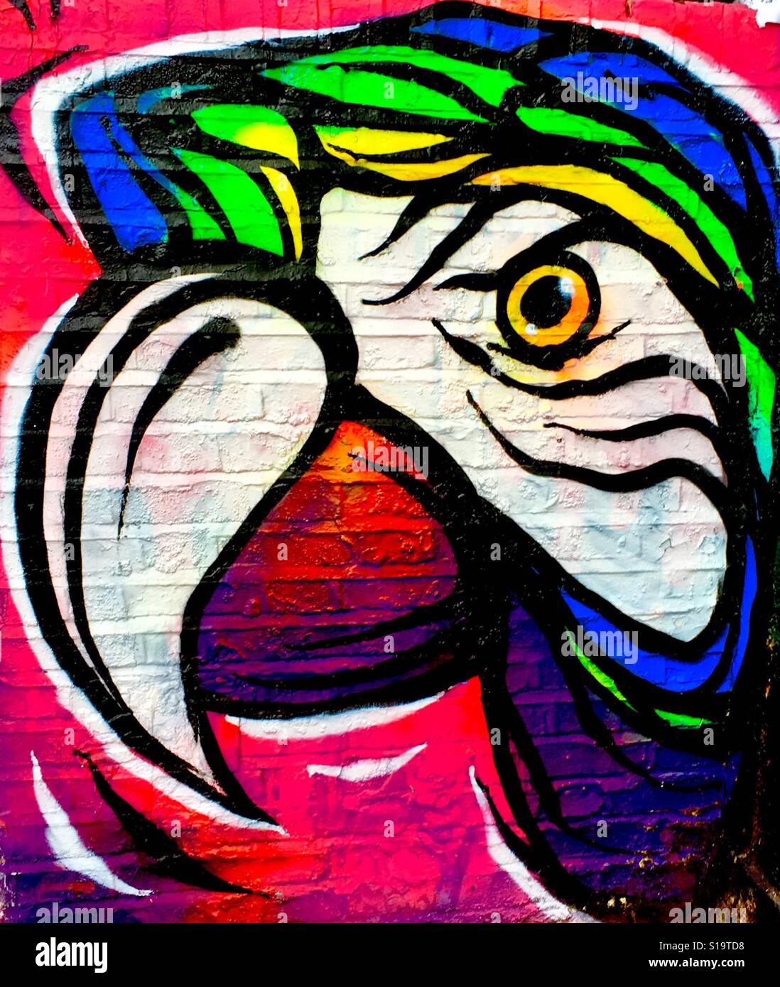 Street Art perroquet dans Brick Lane, London - Image de stock capturée avec un smartphone