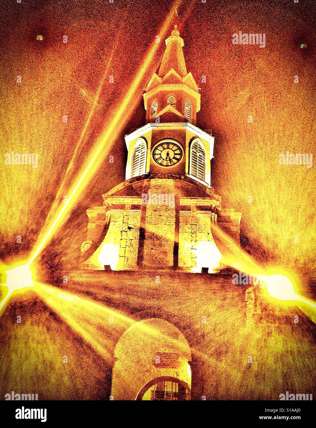 Tour de l'horloge (torre del reloj, Ciudad amurallada) Cartagena, Bolivar, Colombie, Amérique du Sud - Image de stock capturée avec un smartphone