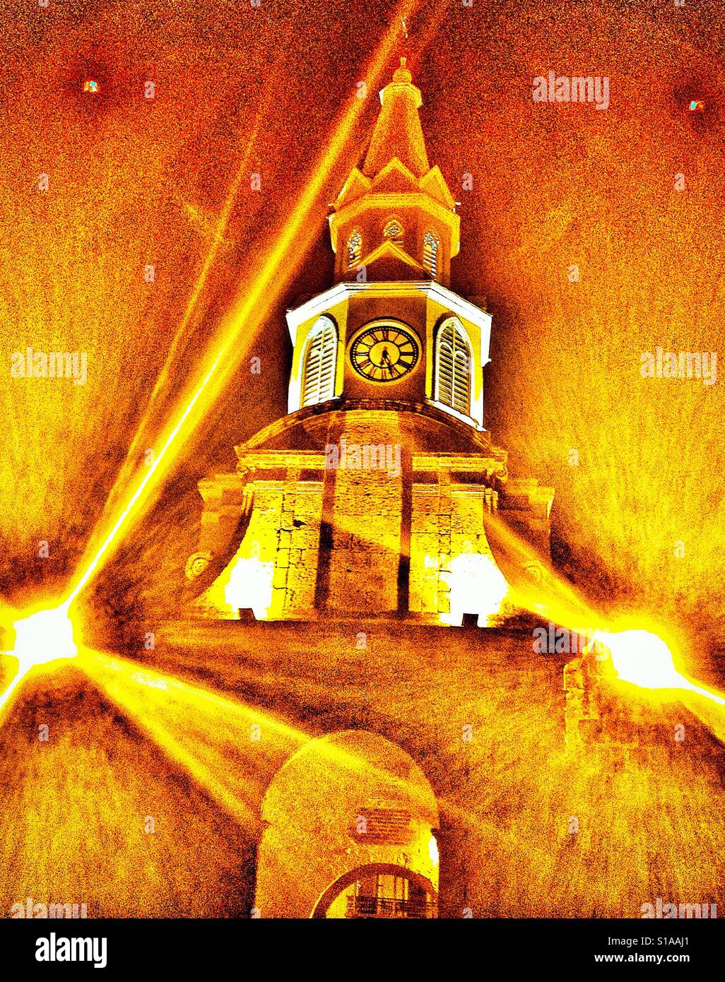 Tour de l'horloge, (torre del reloj) Cartagena, Bolivar, Colombie, Amérique du Sud - Image de stock capturée avec un smartphone