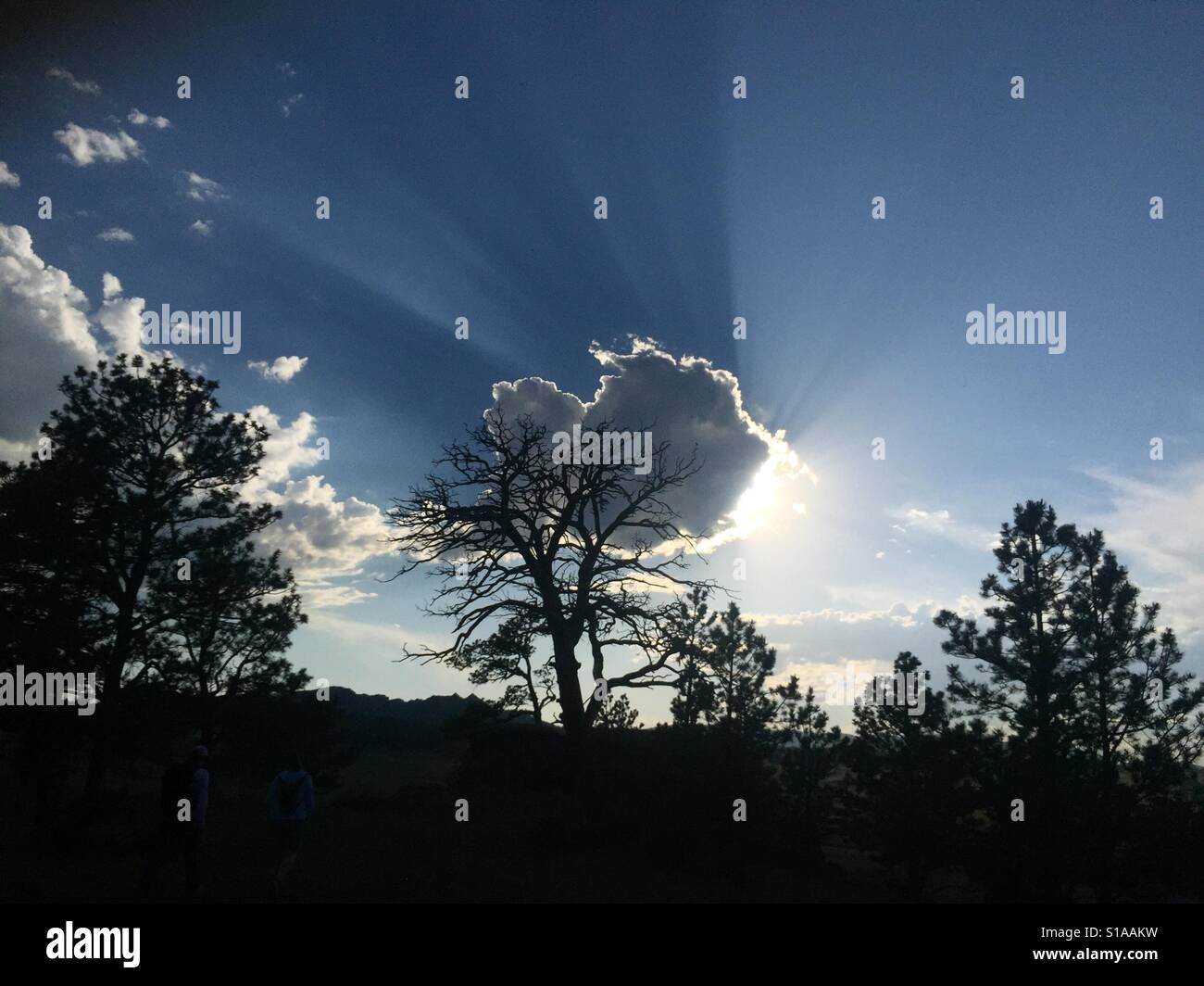 Le soleil est derrière un nuage en Curt Gowdy State Park, Wyoming. Banque D'Images