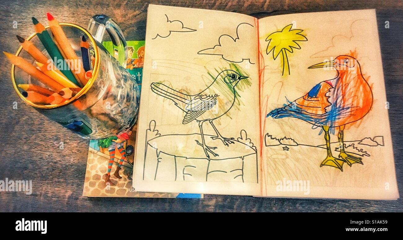 Livre de coloriage et des crayons pour les enfants Photo Stock  Alamy