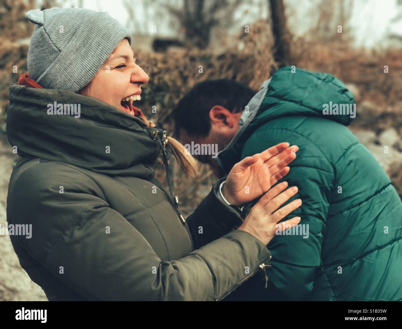 Friends laughing Banque D'Images