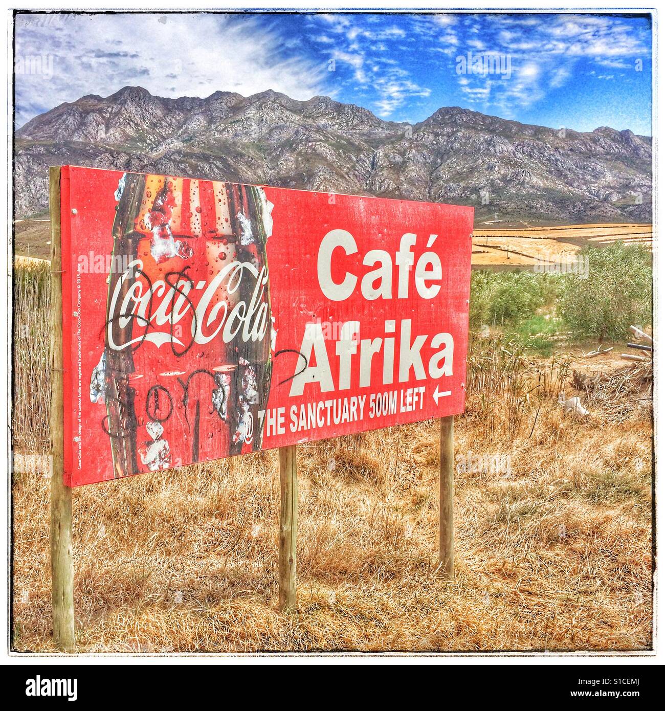Cafe signe dans le Boland, dans l'ouest de la Province du Cap en Afrique du Sud. - Image de stock capturée avec un smartphone