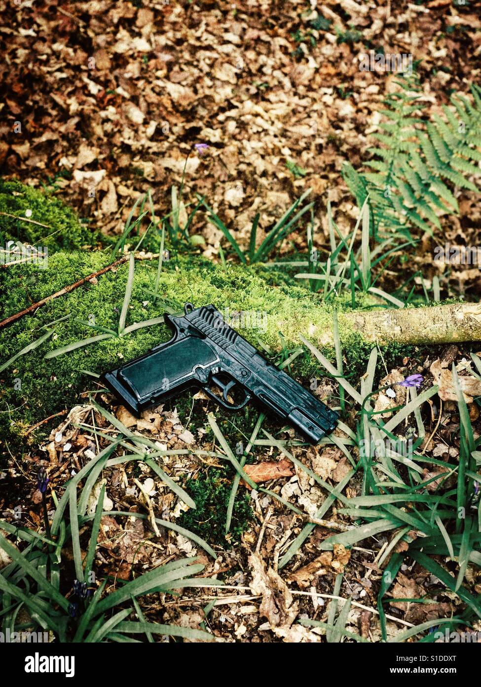 Abandonné fusil dans la forêt Banque D'Images