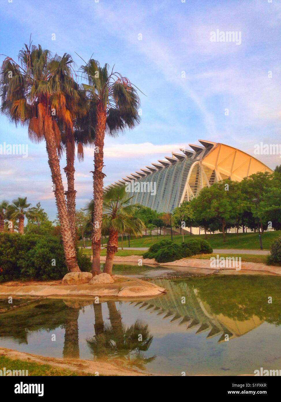 En regardant vers le Musée des Arts et des sciences à Valence. - Image de stock capturée avec un smartphone