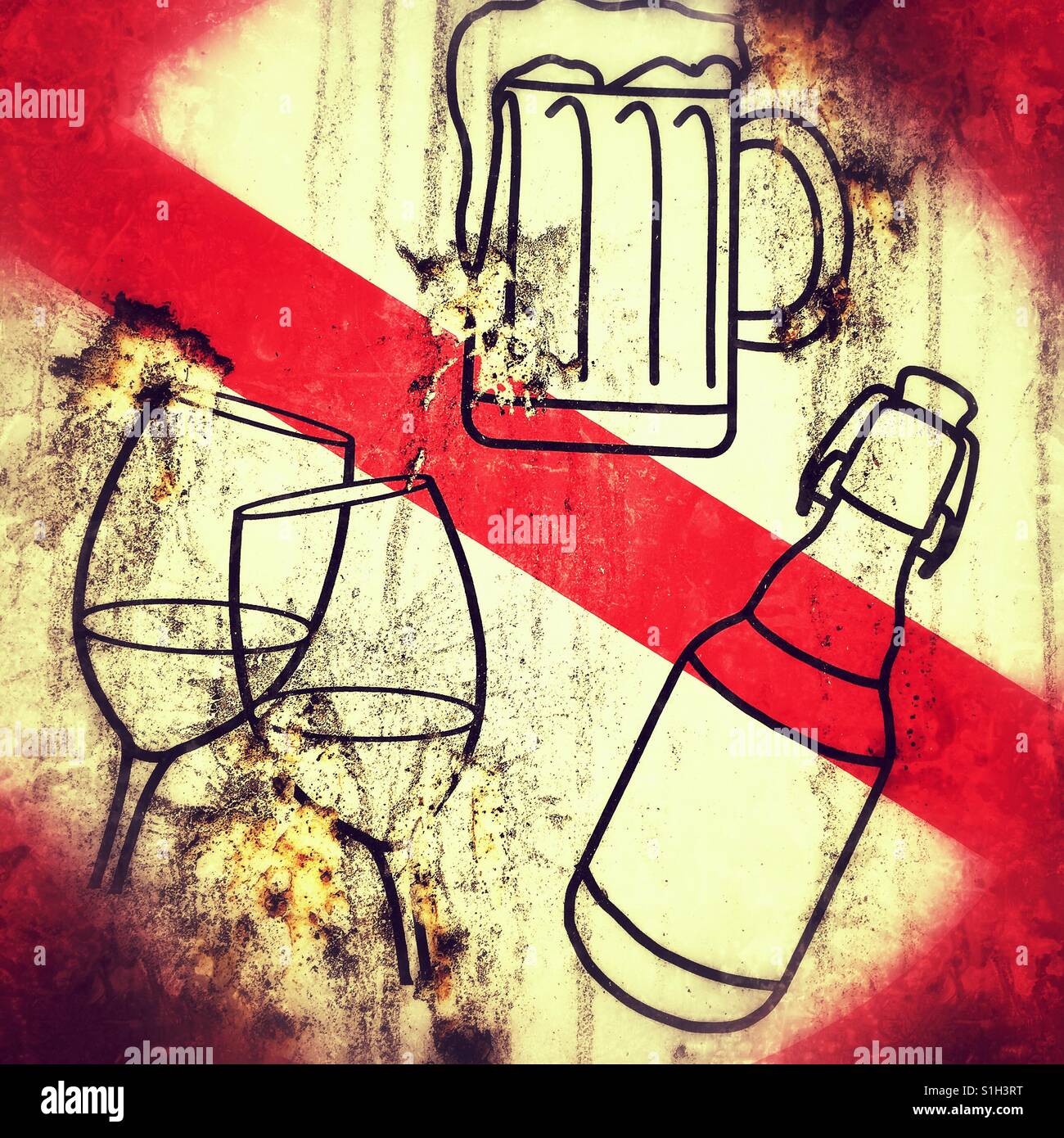 Interdiction de l'alcool, la bannière mark à Kassel, Allemagne - Image de stock capturée avec un smartphone