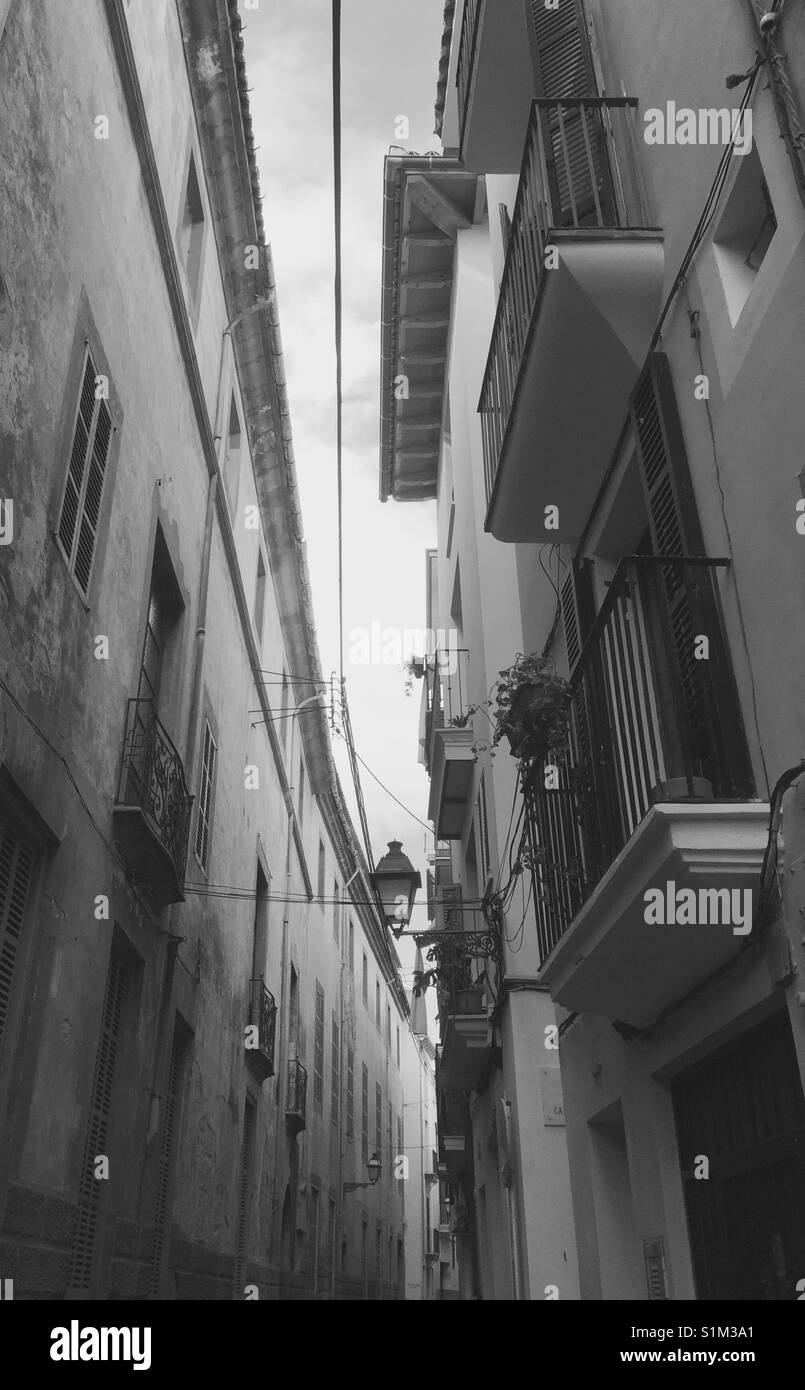 Le noir et blanc street à Palma Banque D'Images