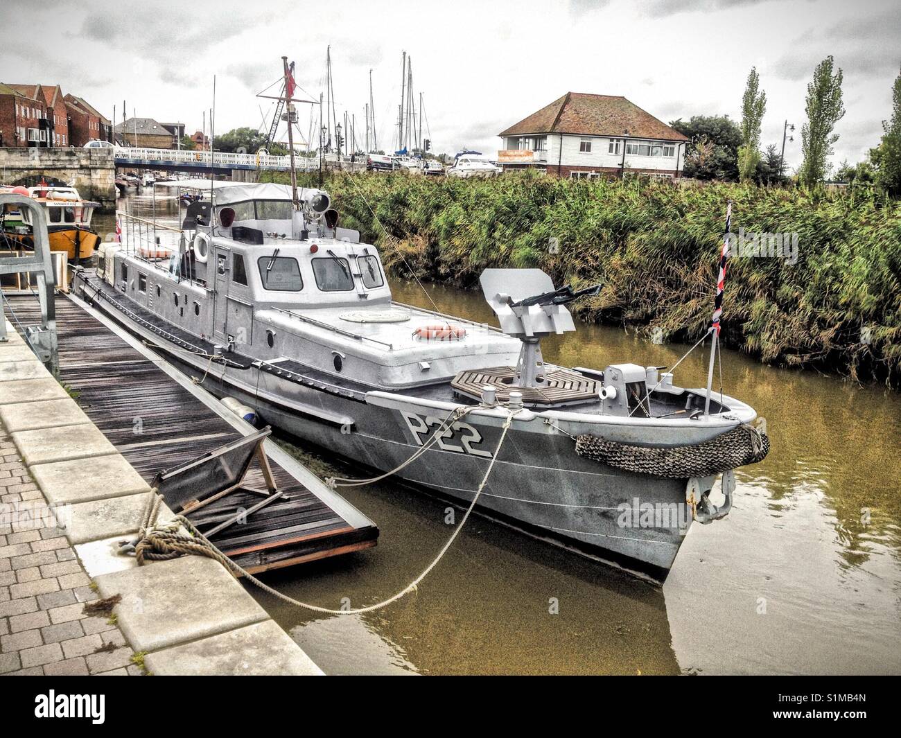P22 de l'United States Navy à Sandwich Quay sur la rivière Stour, Kent - Image de stock capturée avec un smartphone