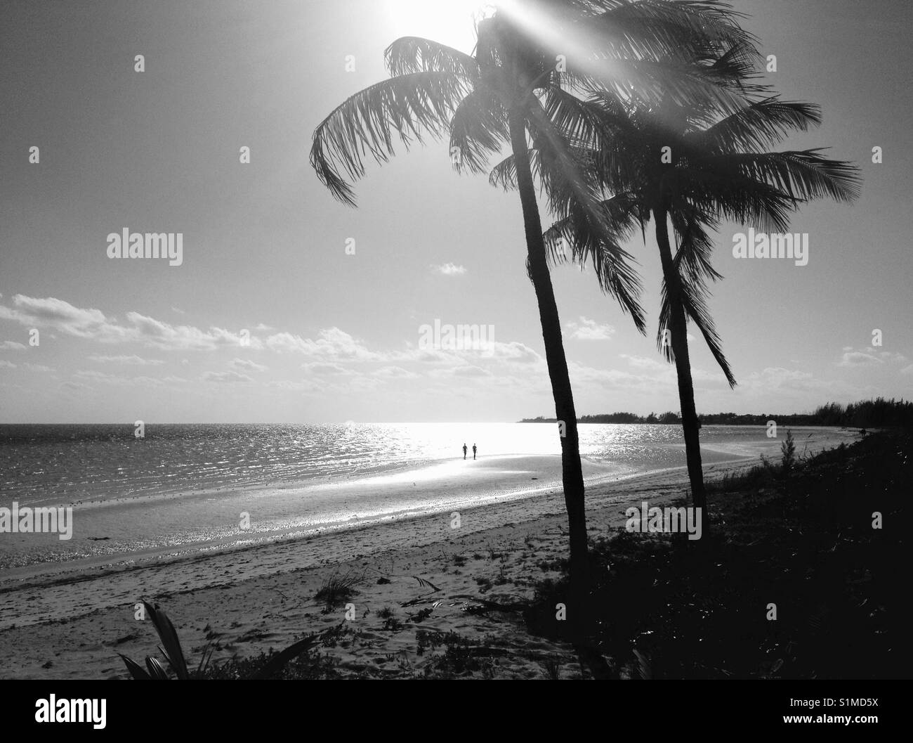 Couple waking sur Bahamas plage à marée basse Banque D'Images