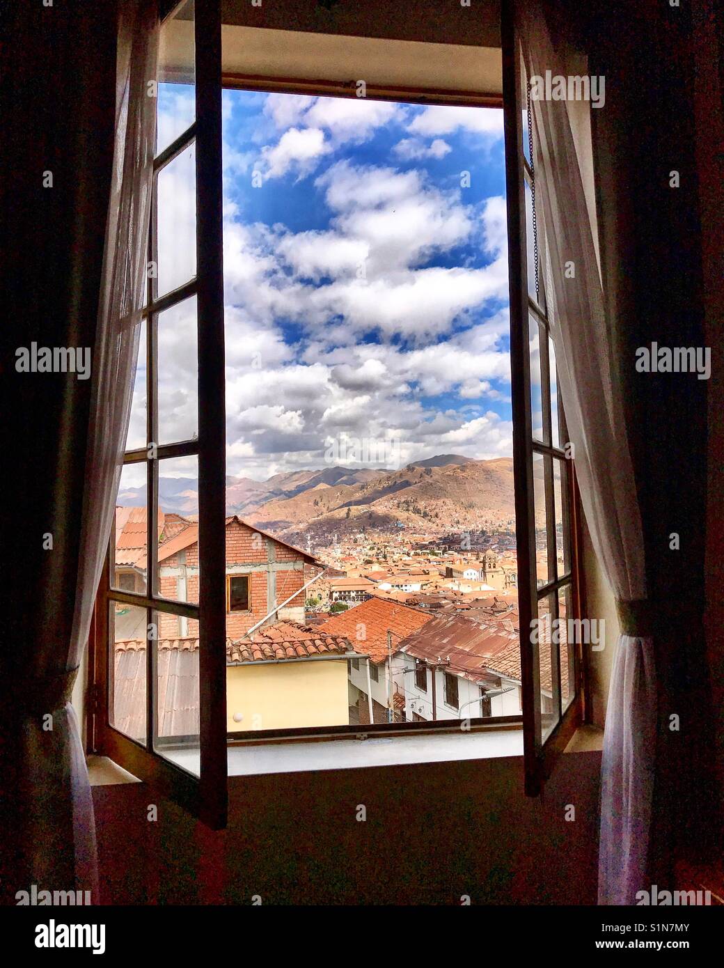 Vue de ma chambre d'hôtel à Cusco, Pérou Banque D'Images