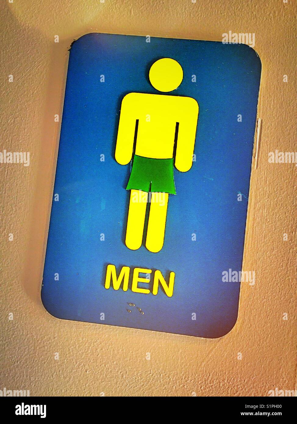 Pictogramme coloré, panneau de salle de bain publique pour hommes, promenade, Myrtle Beach, Caroline du Sud, États-Unis Banque D'Images