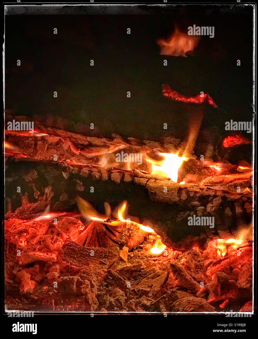 Braises de feu de bois Banque D'Images