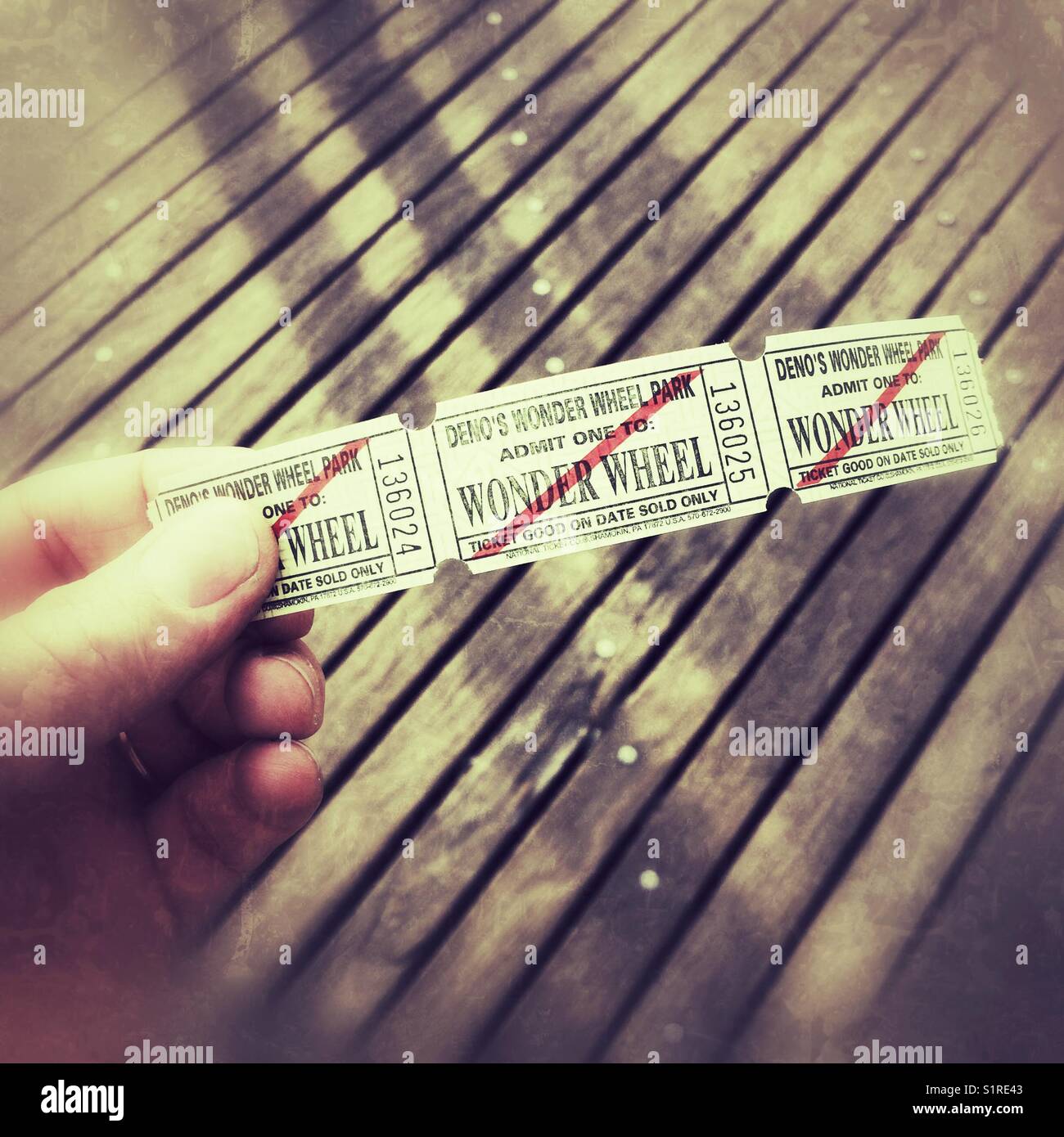 Billets pour la Wonder Wheel, Coney Island, Brooklyn, New York, États-Unis d'Amérique. Banque D'Images