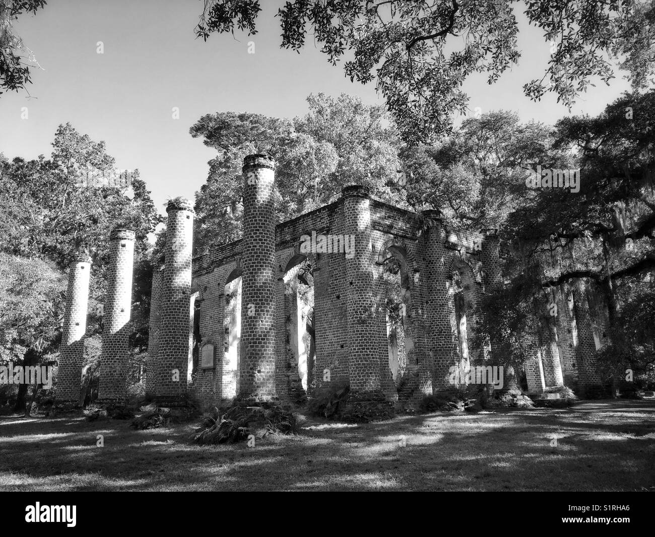 Ruines d'une ancienne église de Sheldon en Caroline du Sud Banque D'Images