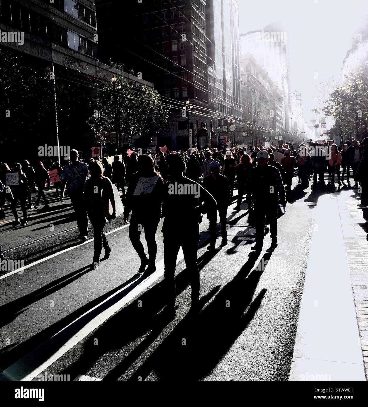 La Marche des femmes, San Francisco, Californie, USA. Le 20 janvier 2018. - Image de stock capturée avec un smartphone