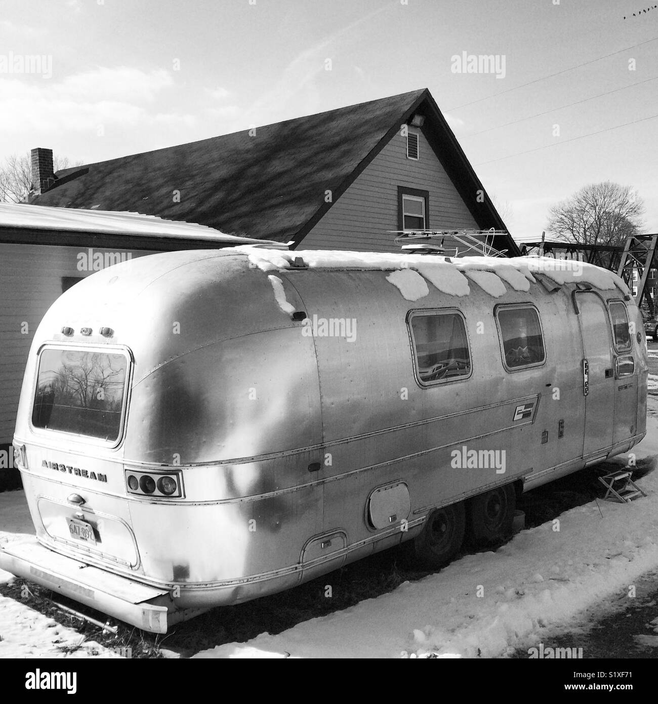 En hiver caravane Airstream, Massachusetts, United States Banque D'Images