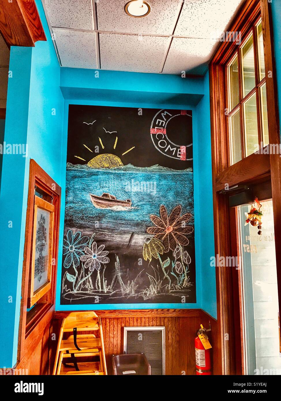 Dessin à la craie dans un diner sur la plage Banque D'Images