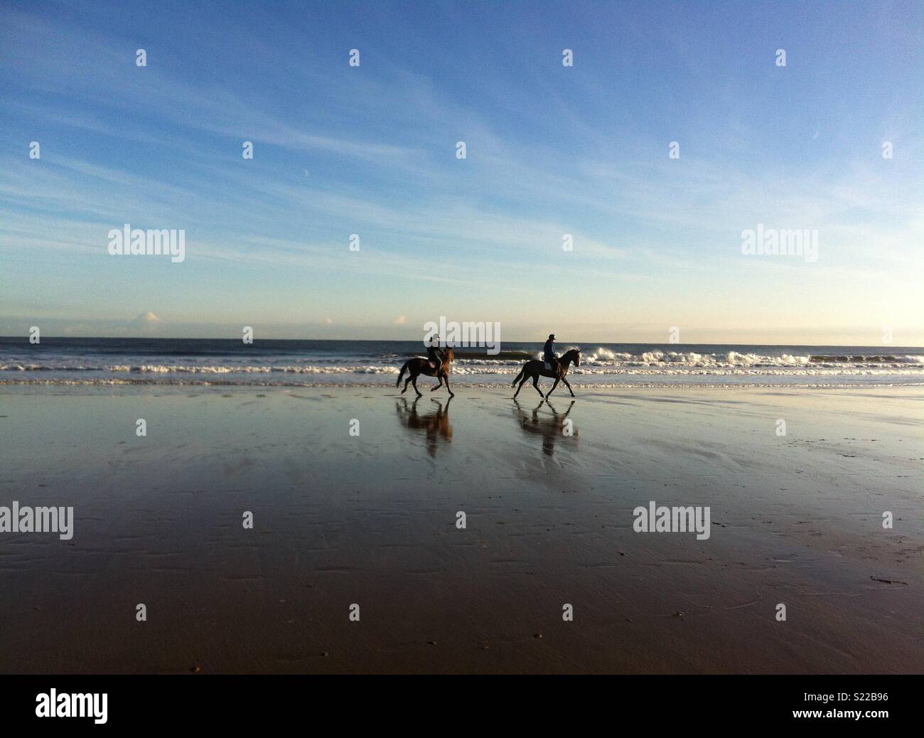 L'exercice de chevaux sur la plage, South Tyneside Whitburn Banque D'Images