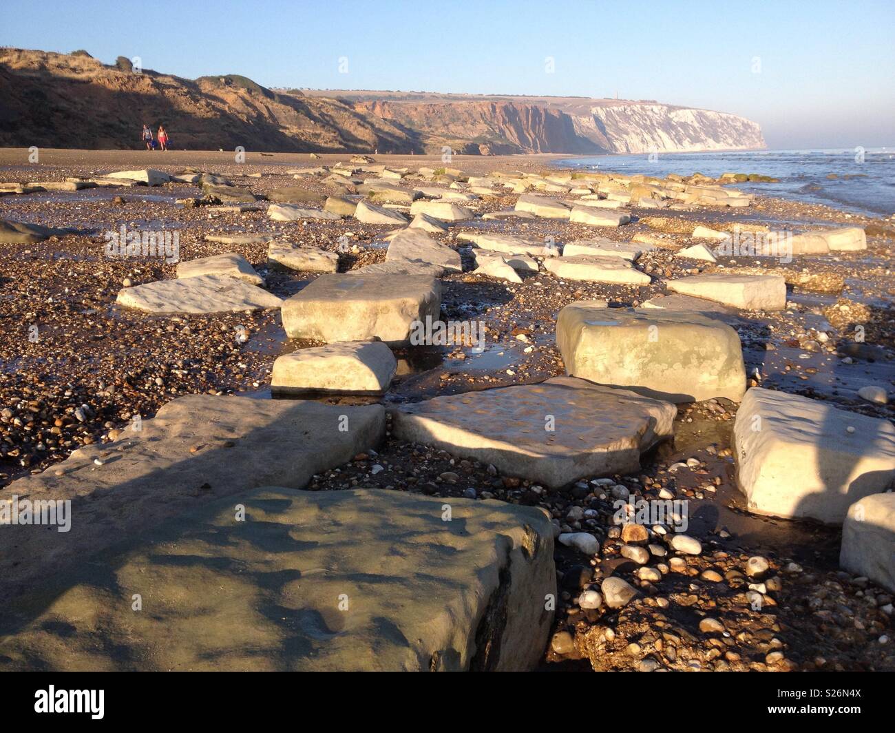 Les vestiges du fort à Yaverland Beach de l'île de Wight. Banque D'Images