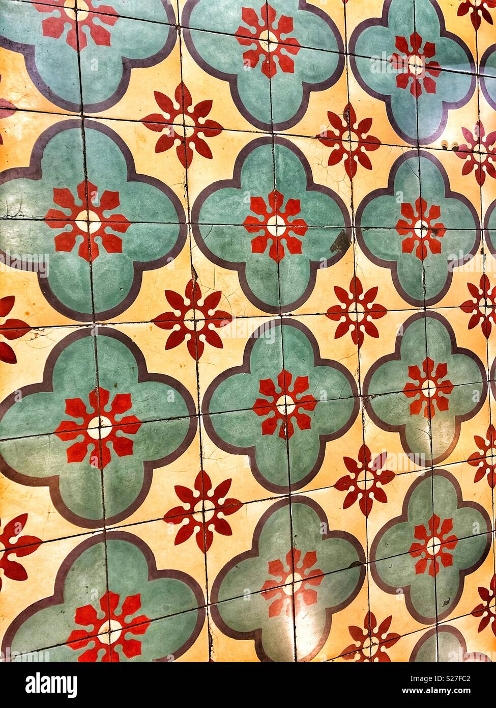 Carreau de sol d'origine dans un bâtiment historique à Kuala Lumpur, Malaisie. Banque D'Images