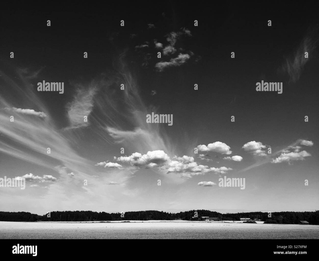 Nuages d'été blanche à Husby-Ärlinghundra, Märsta, Suède. Banque D'Images