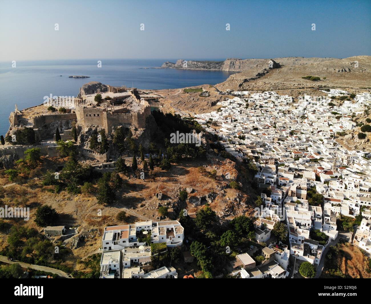 L'Acropole de Lindos à Rhodes, à partir de l'air - Image de stock capturée avec un smartphone