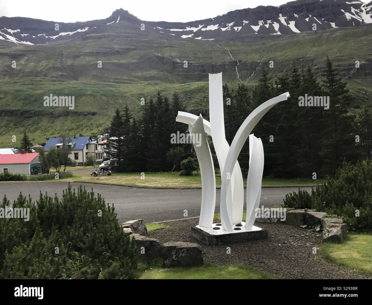 Sculptures en plein air à Seydisfjordur, Islande Banque D'Images