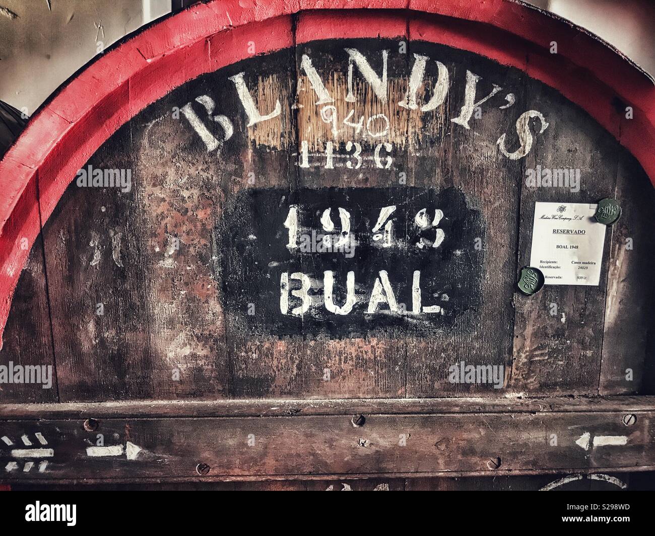 Blandy' Wine Lodge Tour : le vieillissement du vin dans un tonneau, Bual 1948 Blandy's Lodge, vin, Funchal, Madeira, Portugal Banque D'Images