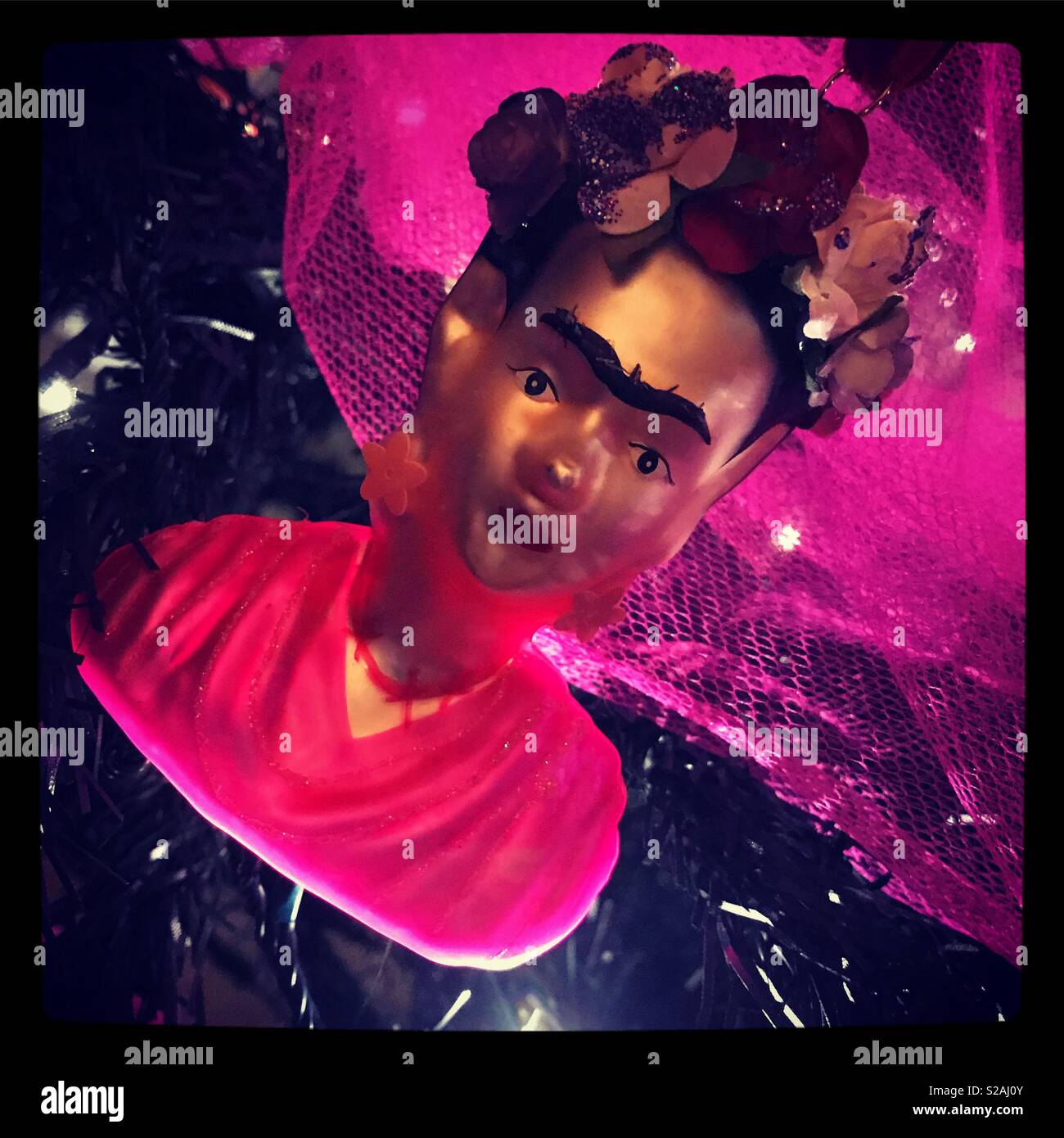 Frida Kahlo décoration d'arbre de Noël - Image de stock capturée avec un smartphone