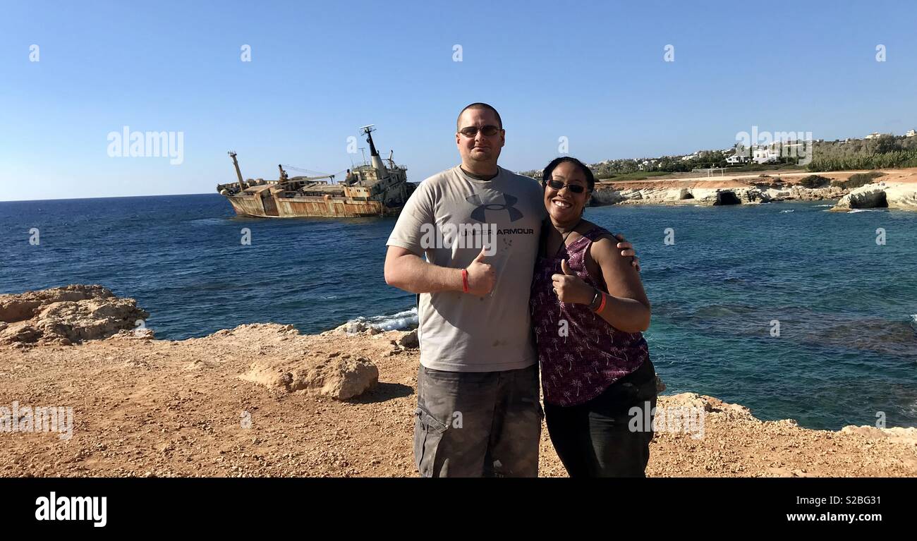 Shipwreck & grottes marines, Paphos, Chypre Banque D'Images