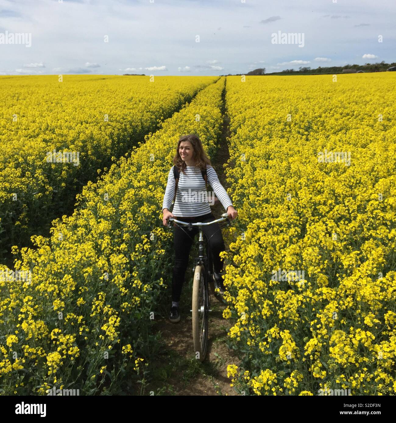 Vélo fille fleurs Banque D'Images