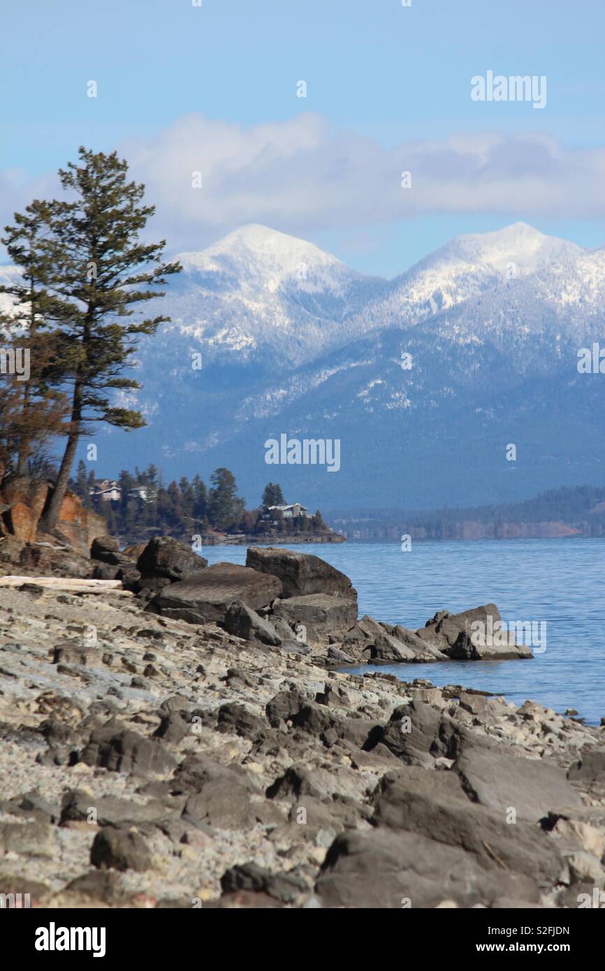 L'Unité de la rive ouest du lac Flathead au Montana à au nord-est vers le Parc National de Glacier Banque D'Images