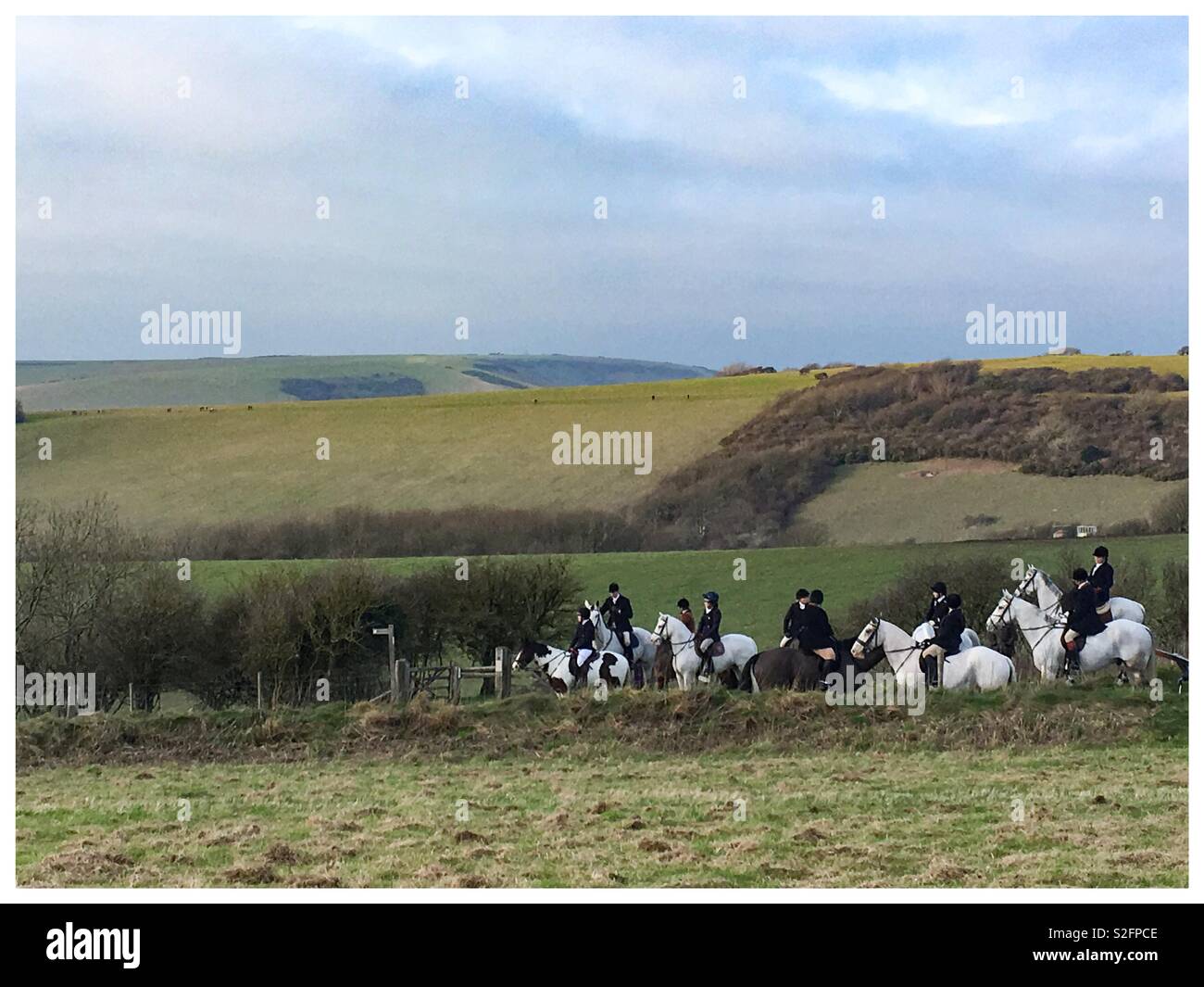 La Boxing Day Hunt au front, Butts Willingdon, Eastbourne, East Sussex Banque D'Images