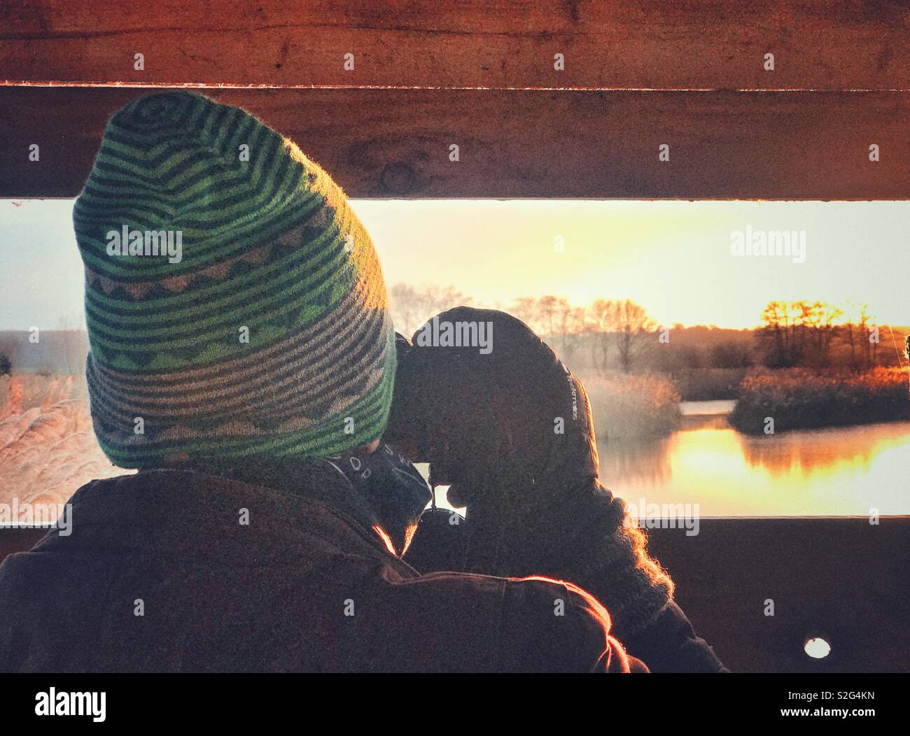 Un observateur d'oiseaux RSPB au mur de jambon, Somerset Banque D'Images