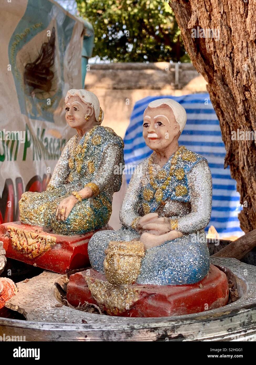 Statues représentant des personnes âgées, Chiang mai, Thaïlande Banque D'Images